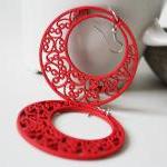 Rich Red Classic Cricle Of Love Filigree Cut Wood..