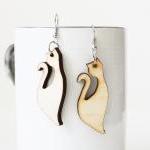 Natural Kitty Laser Cut Wood Earring