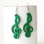 Lovely Green Melody Of Love Cut Wood Earring