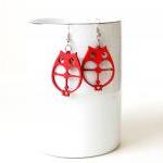 Cool Red Owl Cut Natural Wood Earring