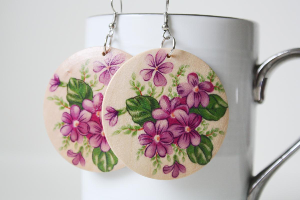 Blooming Garden Printed Wood Earring ,naturally Beauty From Wood.
